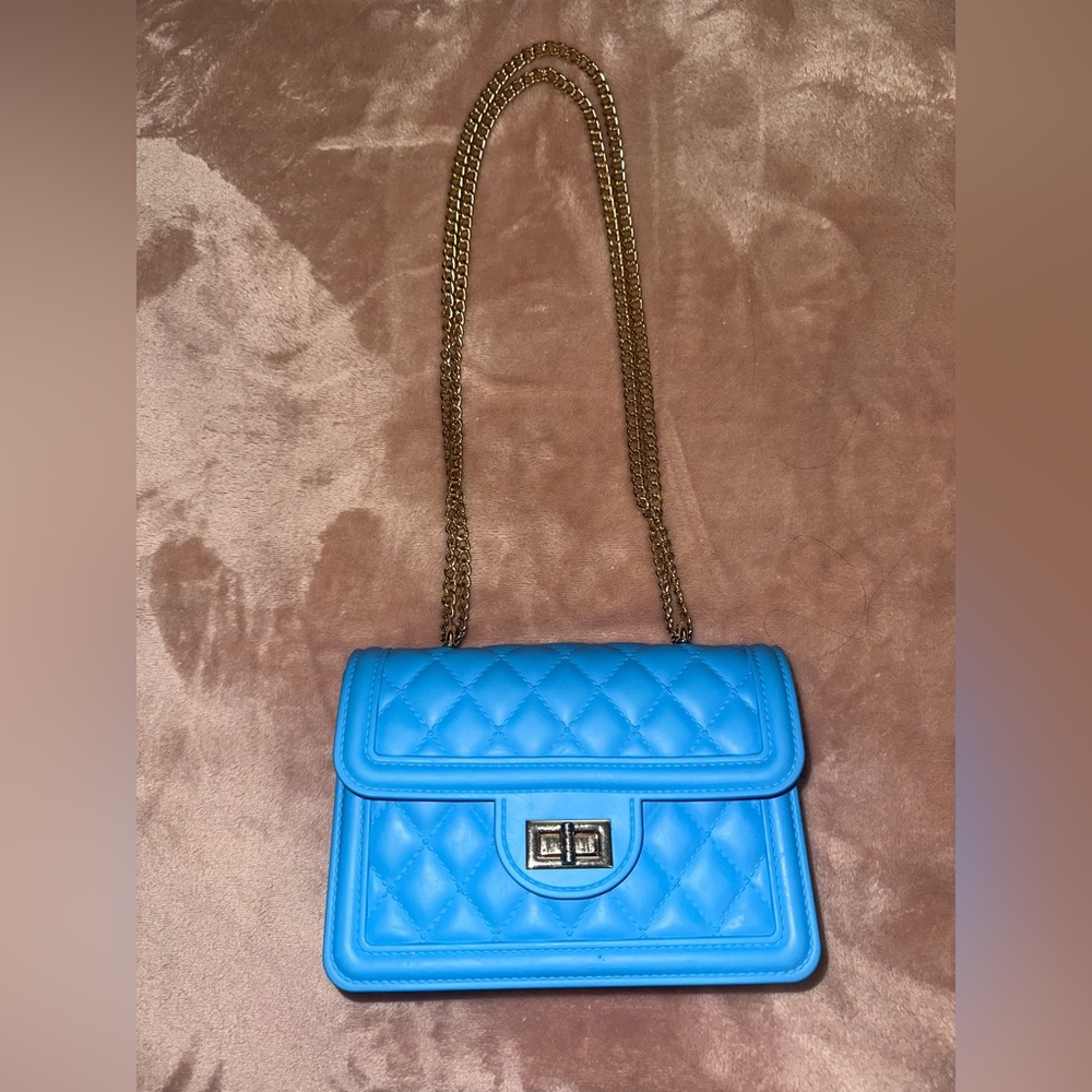 Quilted Texture Bright Blue Adjustable Gold Chain Shoulder Bag